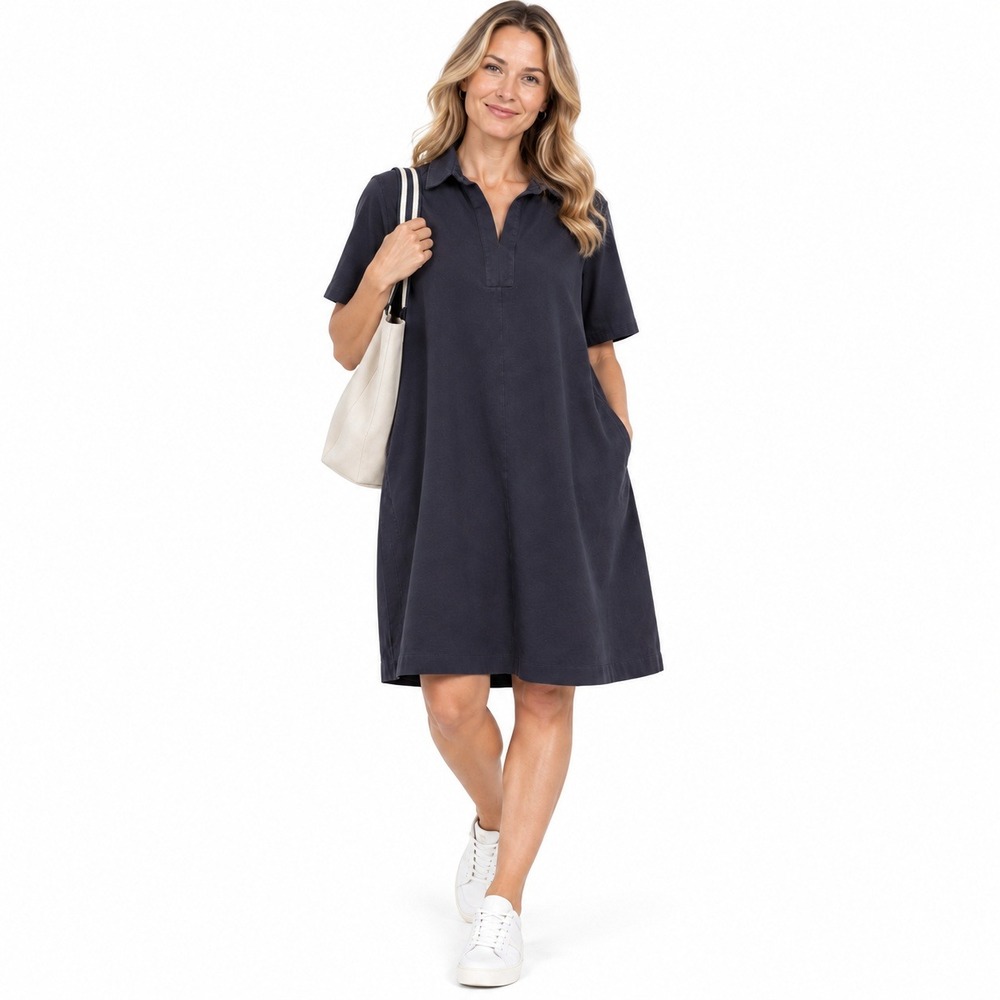Max Mara Leisure Enfasi Polo Dress XL Navy Blue Cotton Pique Pockets Athleisure